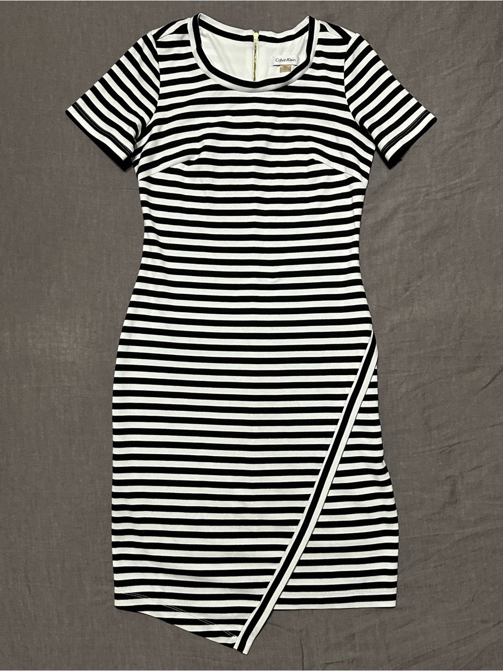 Calvin Klein Black & White Striped Short Sleeve Sheath Dress
